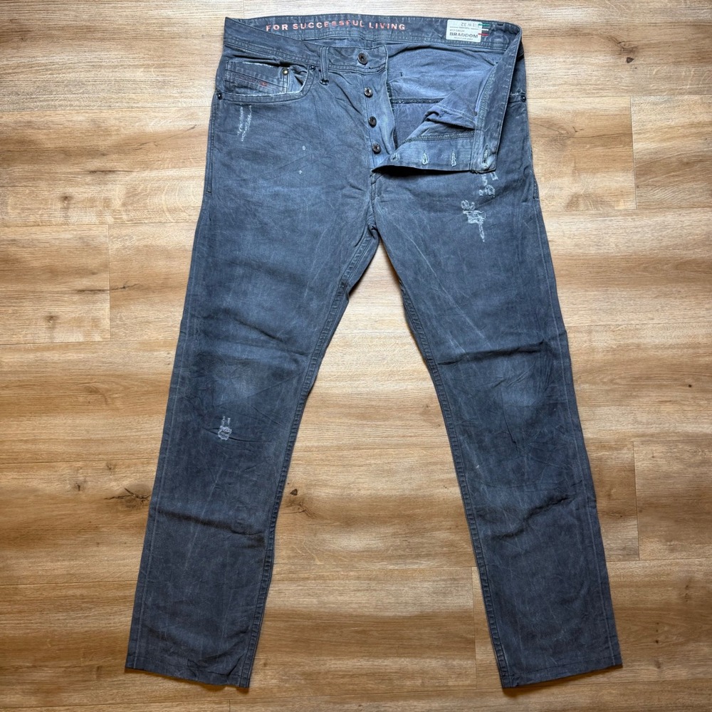Diesel Braddom Jeans Mens 32x30 Charcoal Gray Slim Carrot Distressed Italy 0802K